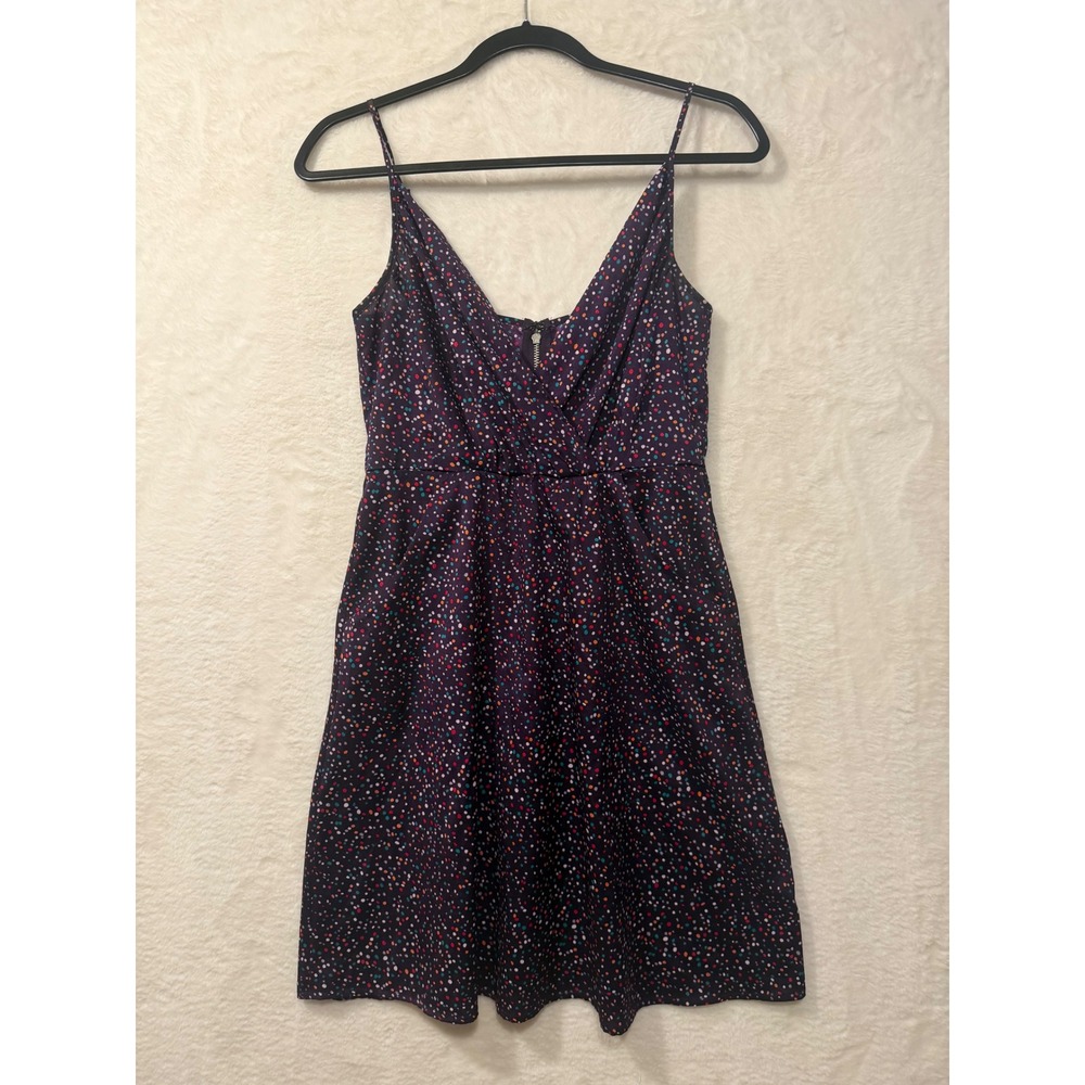 Gap Purple Confetti Polka Dot Mini Dress Sleeveless V-Neck Exposed Zipper Size 2